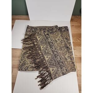 PASHMINA Cashmere Wrap Shawl Scarf Gold & Navy with Fringe 26 x 66